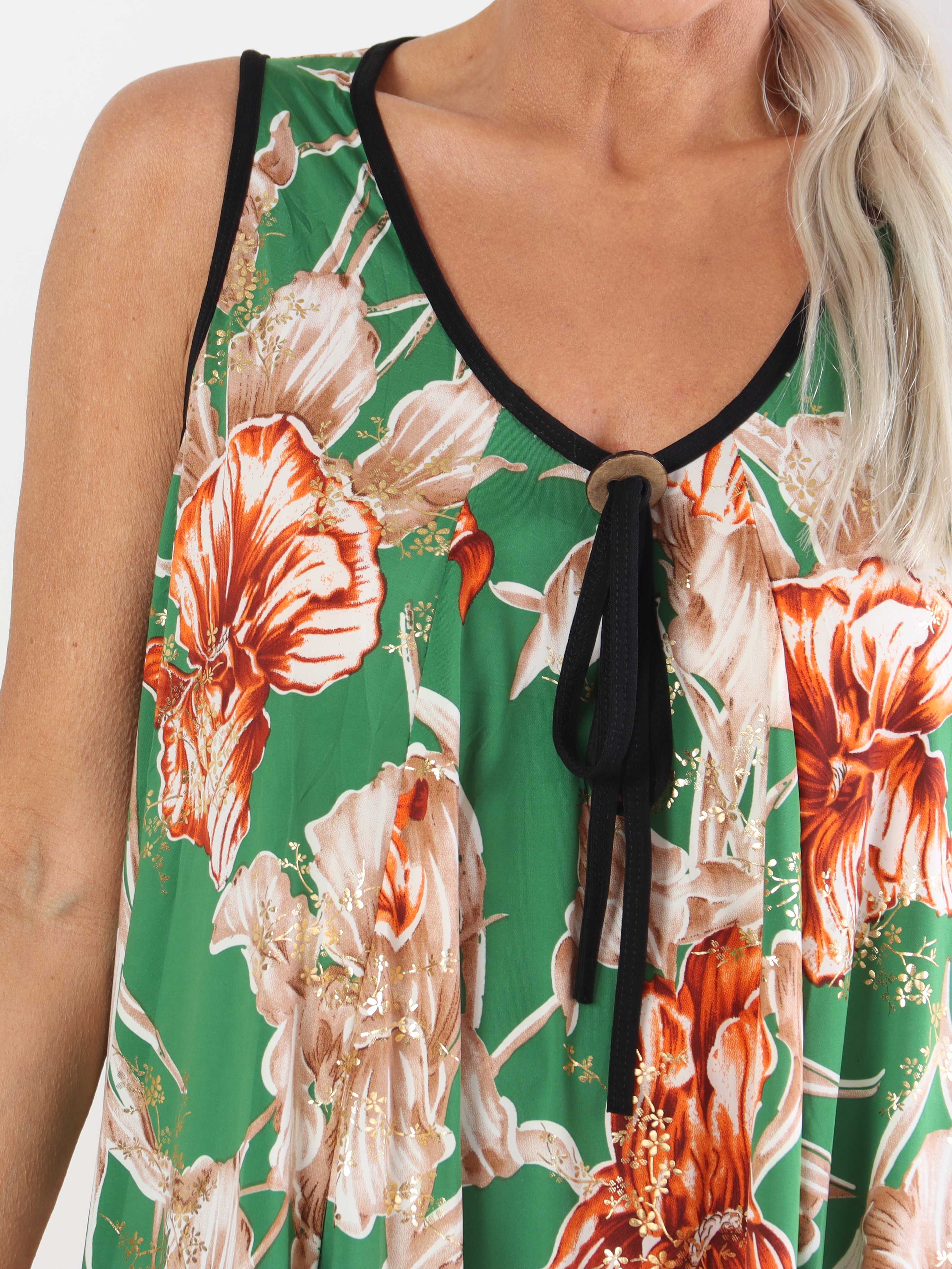 Palma Spring - Lang mønstret plus size tunika i elastisk stof